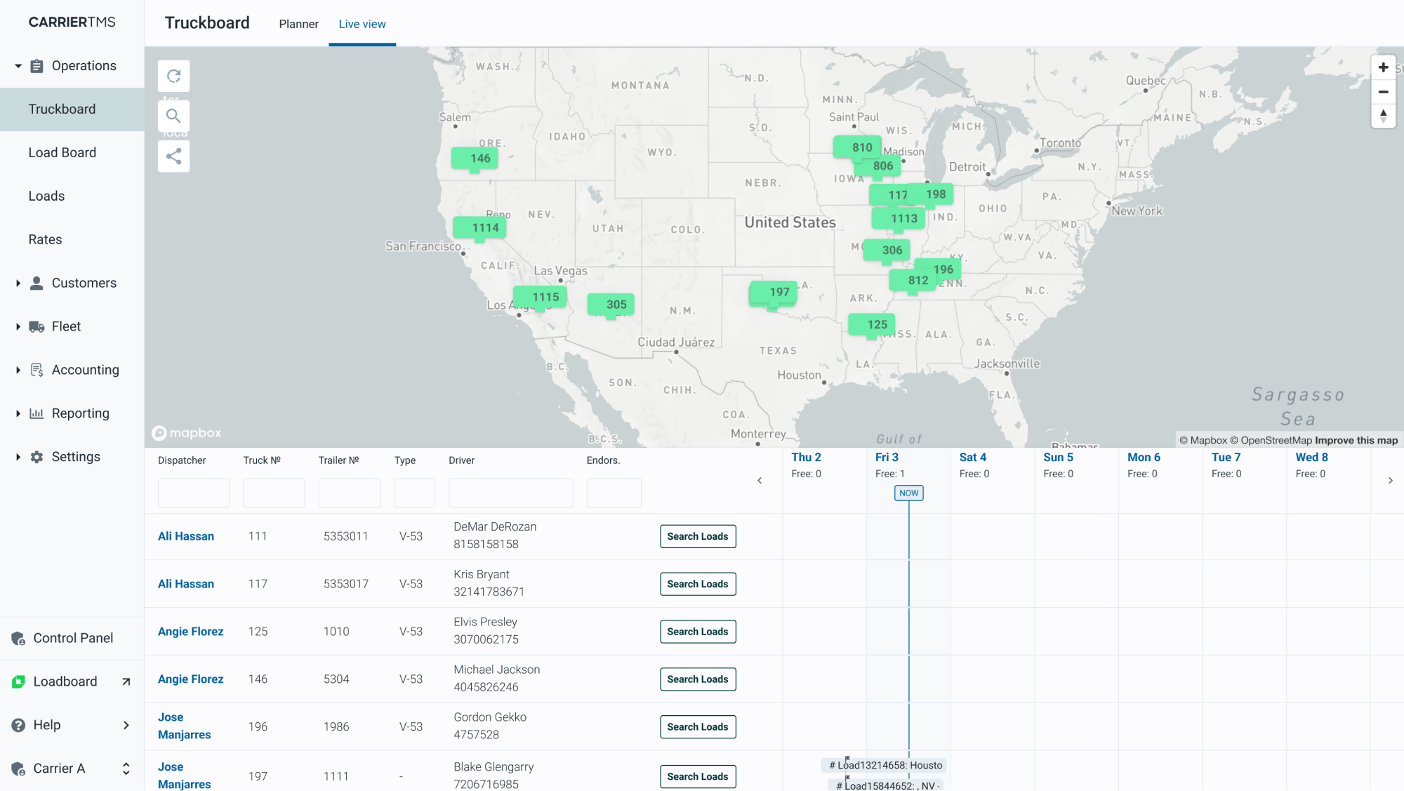 Carrier TMS, Truckboard screen