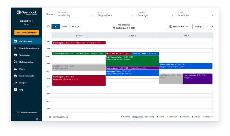 Opendock calendar view